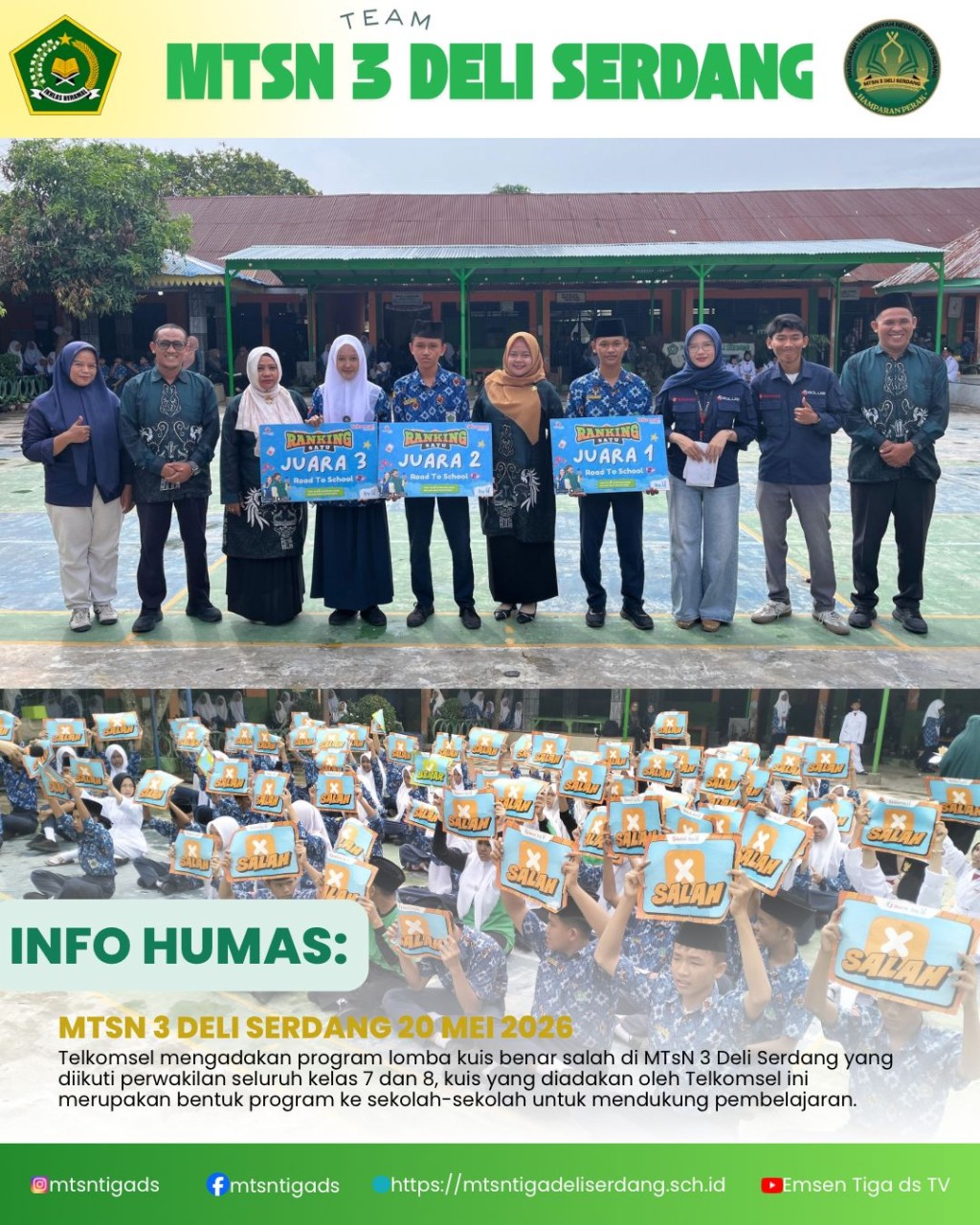 MTs Negeri 3 Deli Serdang dan Telkomsel Gelar Kompetisi Rangking 1 bagi Peserta Didik