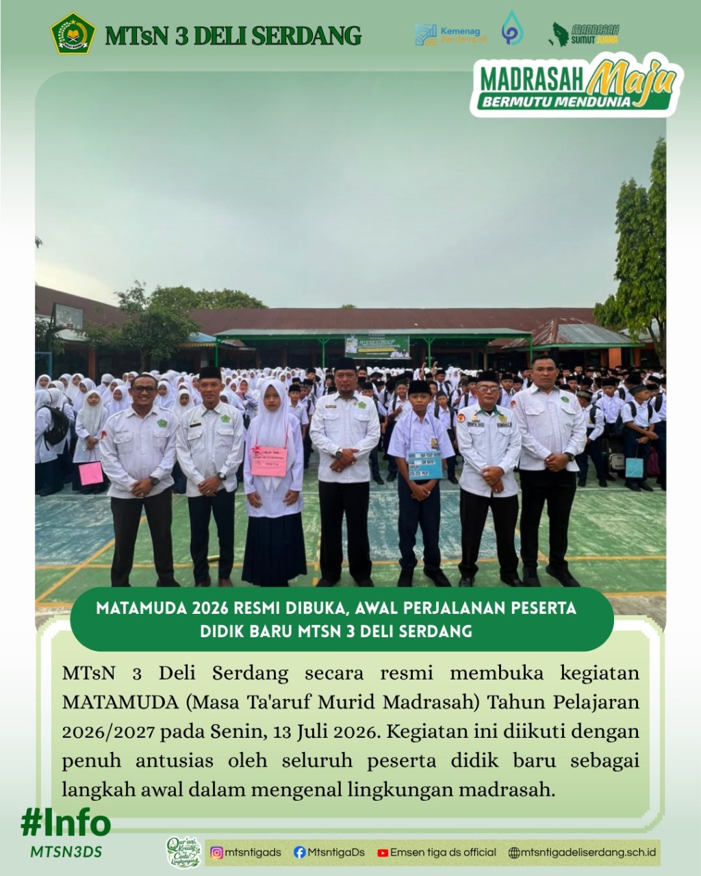 MTsN 3 Deli Serdang Gelar MATAMUDA bagi Murid Baru