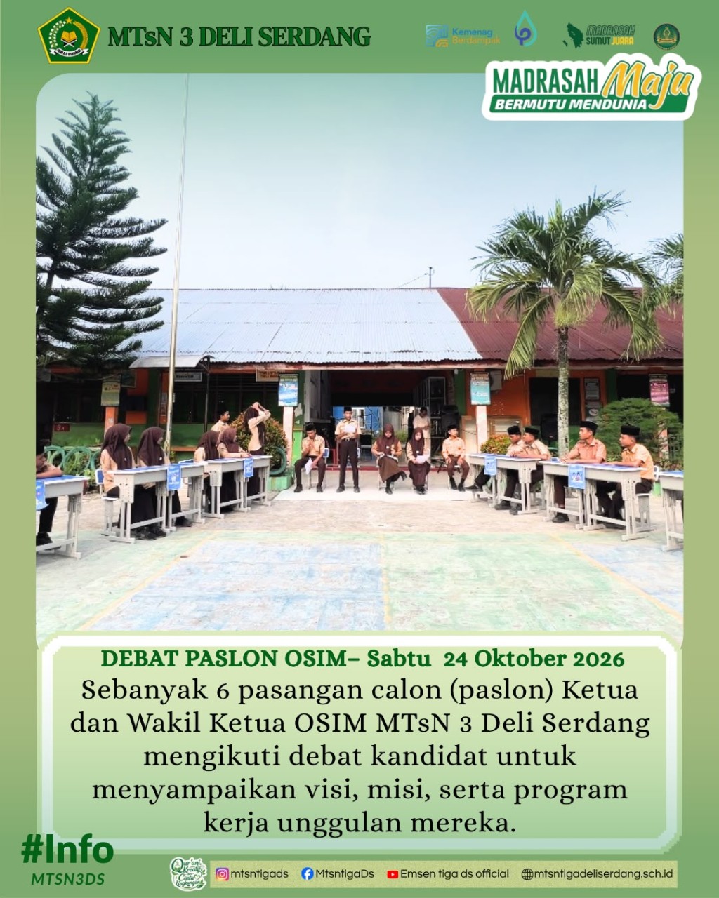 Debat Calon Ketua dan Wakil Ketua OSIM MTsN 3 Deli Serdang Periode 2026/2027 Berlangsung Meriah